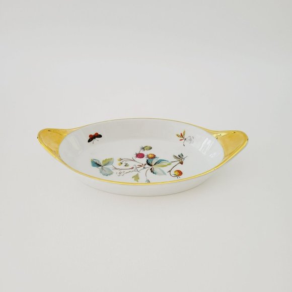 Royal Worcester Strawberry Fair Gold Trim Oval Baking Dish, Size 8, Butterfly - Picture 1 of 14